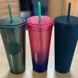 Starbucks Trio of Textured Tumblers in Green, Pink, and Blue